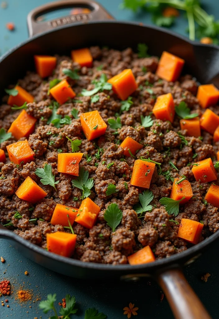 13 Ground Beef Recipes Healthy Recipes Everyone Is Searching For - 6. Ground Beef and Sweet Potato Skillet