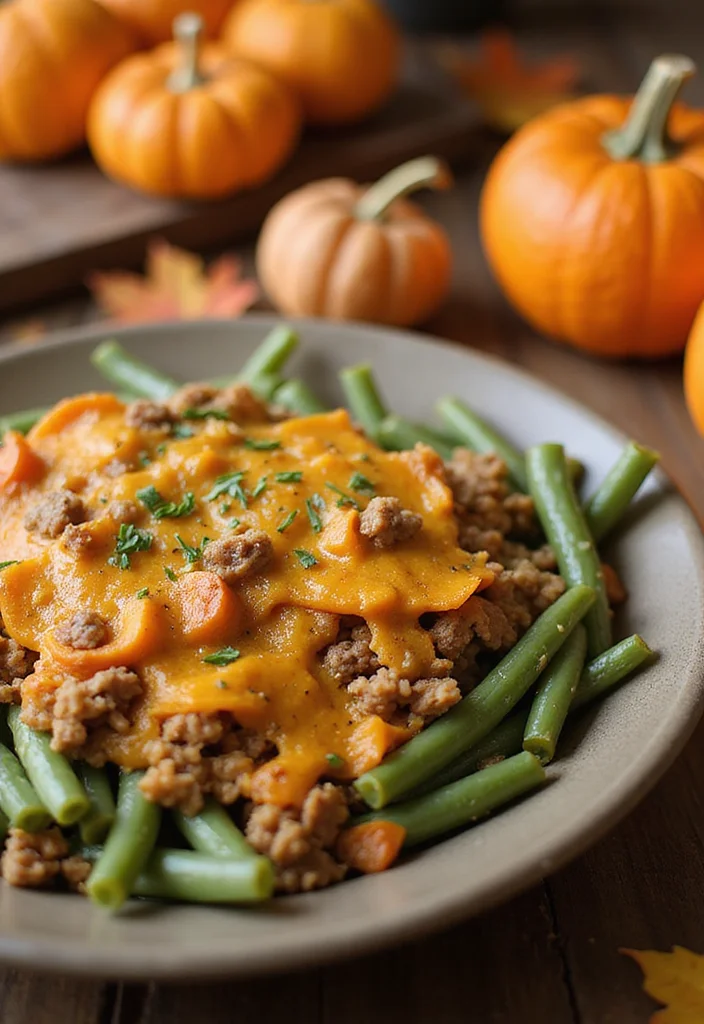 14 Easy Ground Beef Green Bean Casserole Meals That Always Impress - 12. Pumpkin-Spiced Ground Beef Green Bean Casserole