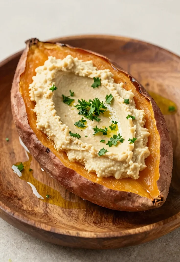 16 Cubed Sweet Potato Recipes: Crispy Versatile Sides - 14. Baked Sweet Potato with Hummus 1