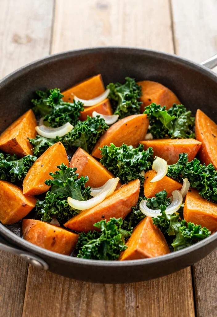 17 Baked Sweet Potato Recipes: Simple Healthy Classics - 16. Sweet Potato and Kale Stir-Fry 1