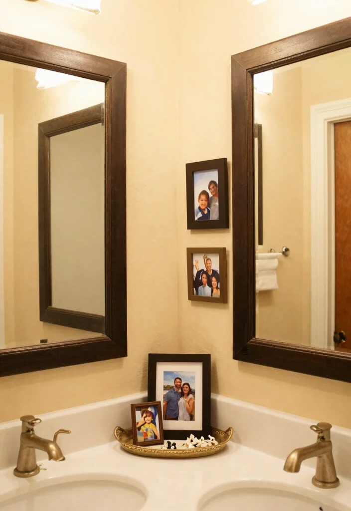 15 Decor Between Two Bathroom Mirrors Ideas With Stylish Balance - 12. Personal Touches 1