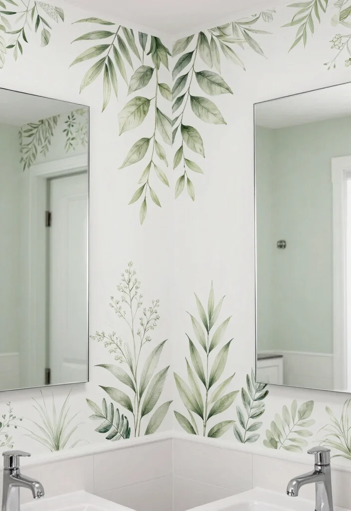 15 Decor Between Two Bathroom Mirrors Ideas With Stylish Balance - 2. Artful Wall Decals 1