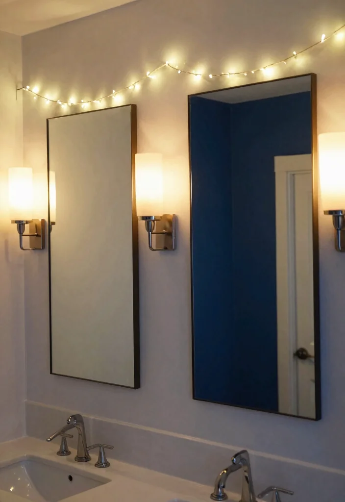 15 Decor Between Two Bathroom Mirrors Ideas With Stylish Balance - 3. Decorative Lights 1
