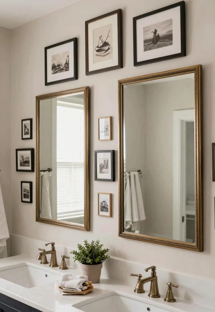 15 Decor Between Two Bathroom Mirrors Ideas With Stylish Balance - 4. Vintage Charm with Frames 1