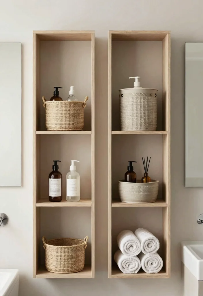 15 Decor Between Two Bathroom Mirrors Ideas With Stylish Balance - 5. Stylish Storage Solutions 1