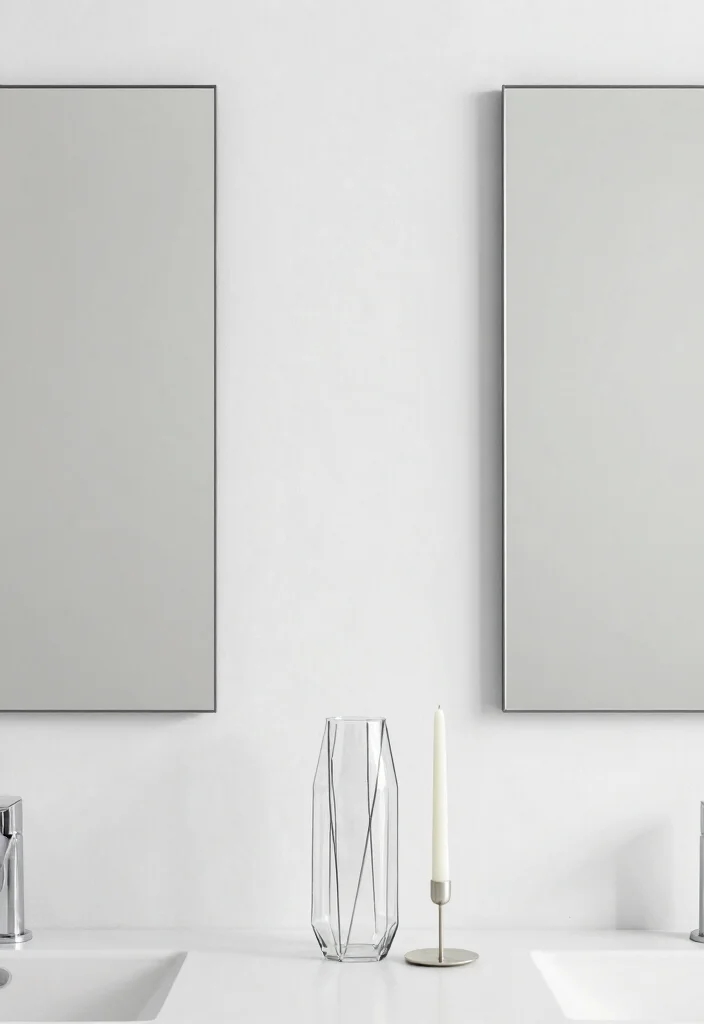 15 Decor Between Two Bathroom Mirrors Ideas With Stylish Balance - 7. Minimalist Decorative Objects 1