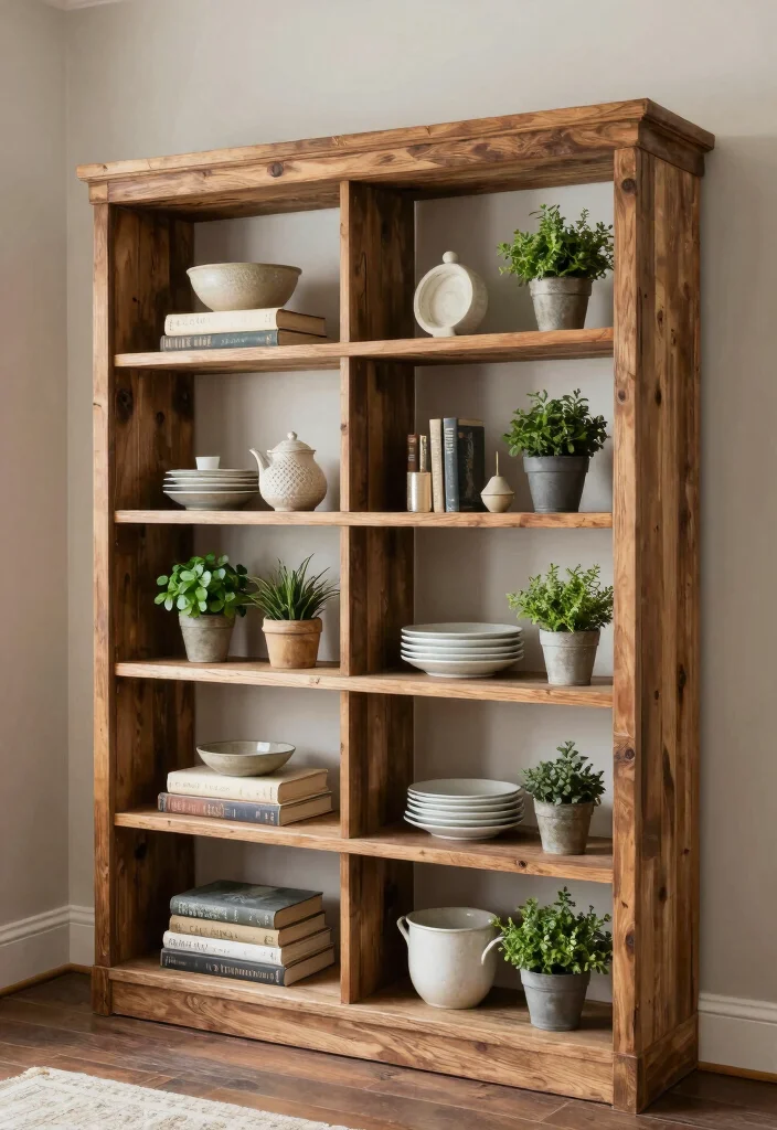 15 Farmhouse Dining Room Wall Decor Ideas With Rustic Warmth - 11. Rustic Shelving Units 1