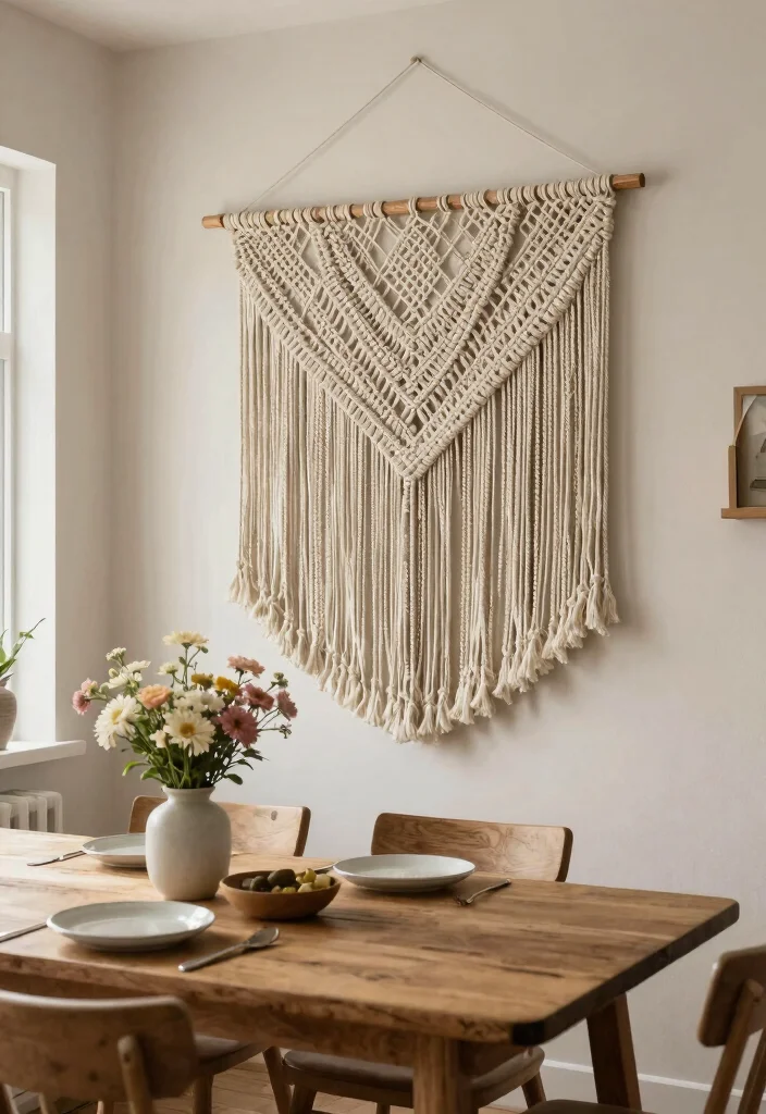 15 Farmhouse Dining Room Wall Decor Ideas With Rustic Warmth - 12. Textured Wall Hangings 1