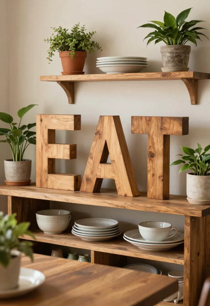 15 Farmhouse Dining Room Wall Decor Ideas With Rustic Warmth - 13. Decorative Wooden Letters 1