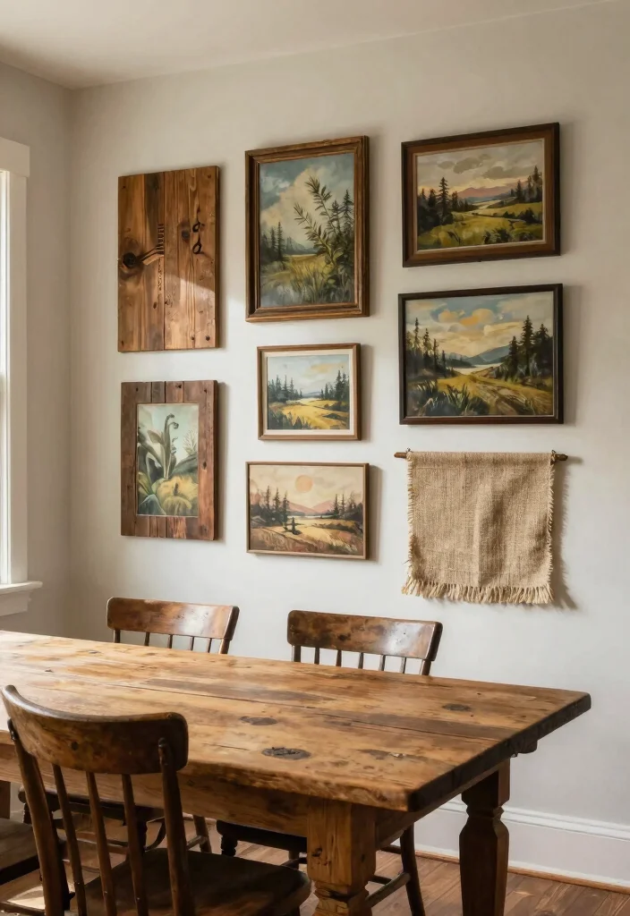 15 Farmhouse Dining Room Wall Decor Ideas With Rustic Warmth - 2. Rustic Wall Art 1