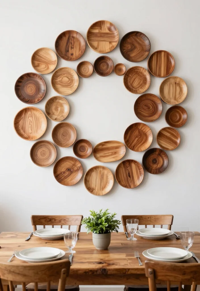 15 Farmhouse Dining Room Wall Decor Ideas With Rustic Warmth - 3. Wooden Plate Displays 1