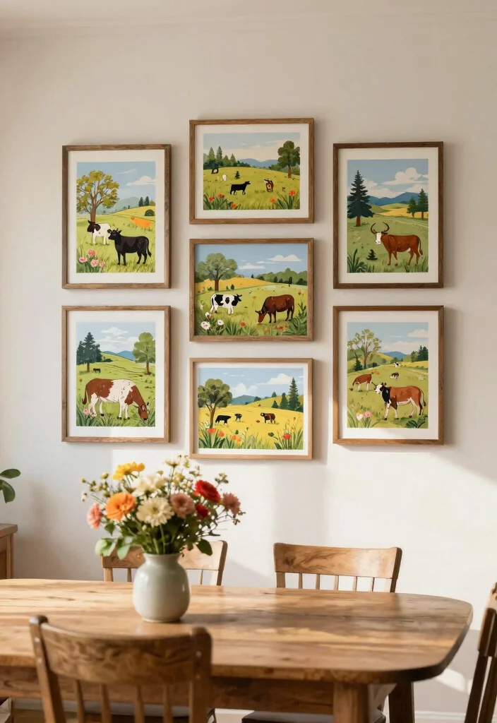 15 Farmhouse Dining Room Wall Decor Ideas With Rustic Warmth - 7. Farm-Inspired Prints 1