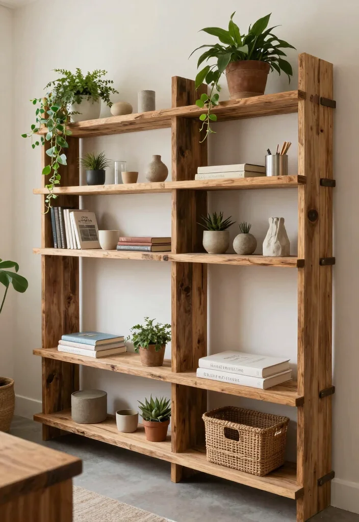 15 Office Wall Shelf Ideas That Maximize Vertical Space - 11. Sustainable Shelving from Recycled Materials 1