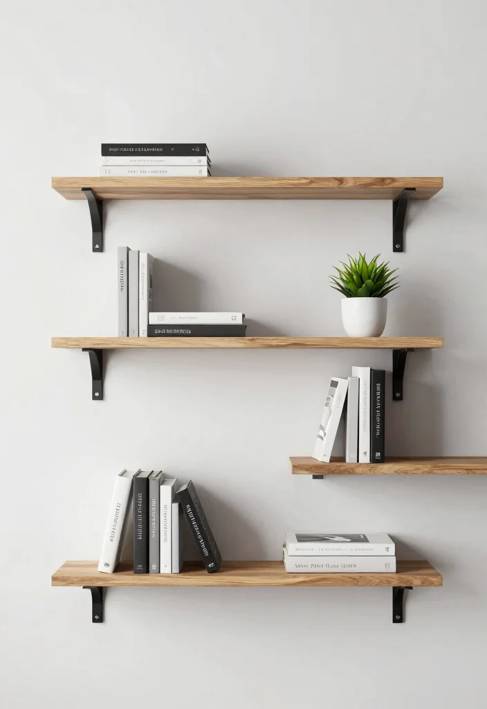 15 Office Wall Shelf Ideas That Maximize Vertical Space - 14. Minimalist Shelf Brackets for Simplicity 1