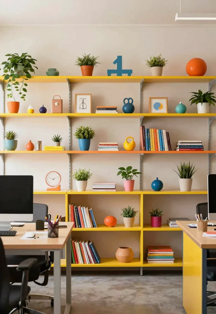 15 Office Wall Shelf Ideas That Maximize Vertical Space - 15. Colorful Shelves to Energize Your Space 1