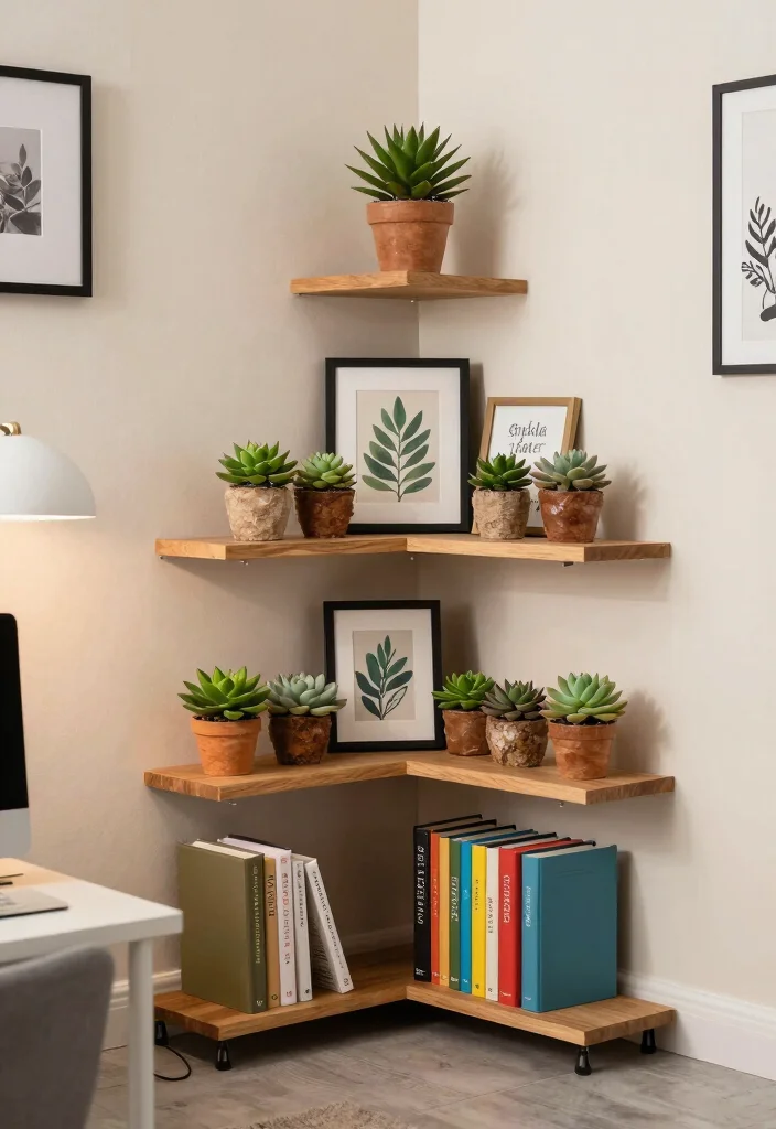 15 Office Wall Shelf Ideas That Maximize Vertical Space - 4. Corner Shelves to Utilize Awkward Spaces 1