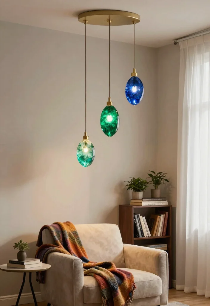 15 Plug In Pendant Light Living Room Ideas With Easy Glow - 1. Gemstone-Inspired Pendant Lights 1