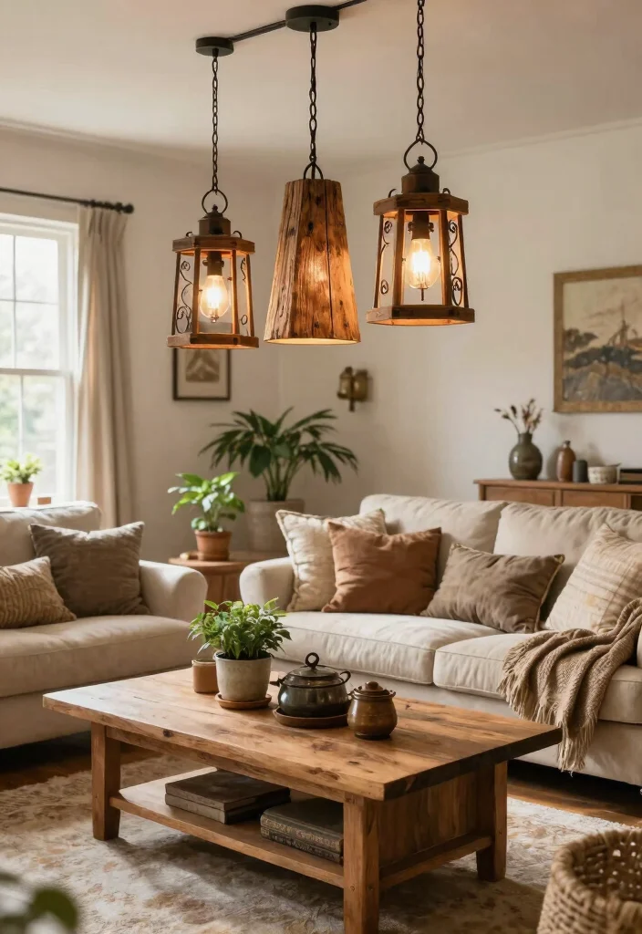 15 Plug In Pendant Light Living Room Ideas With Easy Glow - 11. Rustic Farmhouse Pendant Lights 1
