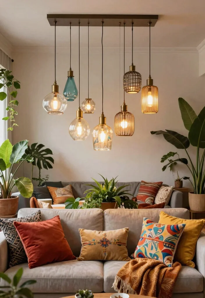 15 Plug In Pendant Light Living Room Ideas With Easy Glow - 13. Clustered Pendant Lights 1