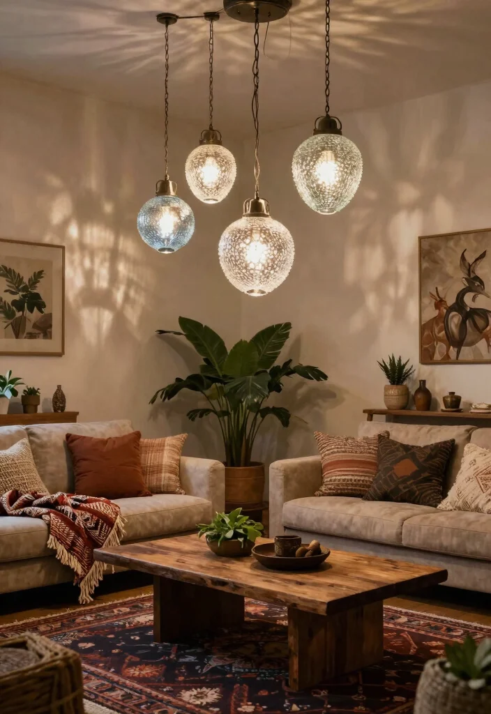 15 Plug In Pendant Light Living Room Ideas With Easy Glow - 14. Textured Glass Pendant Lights 1