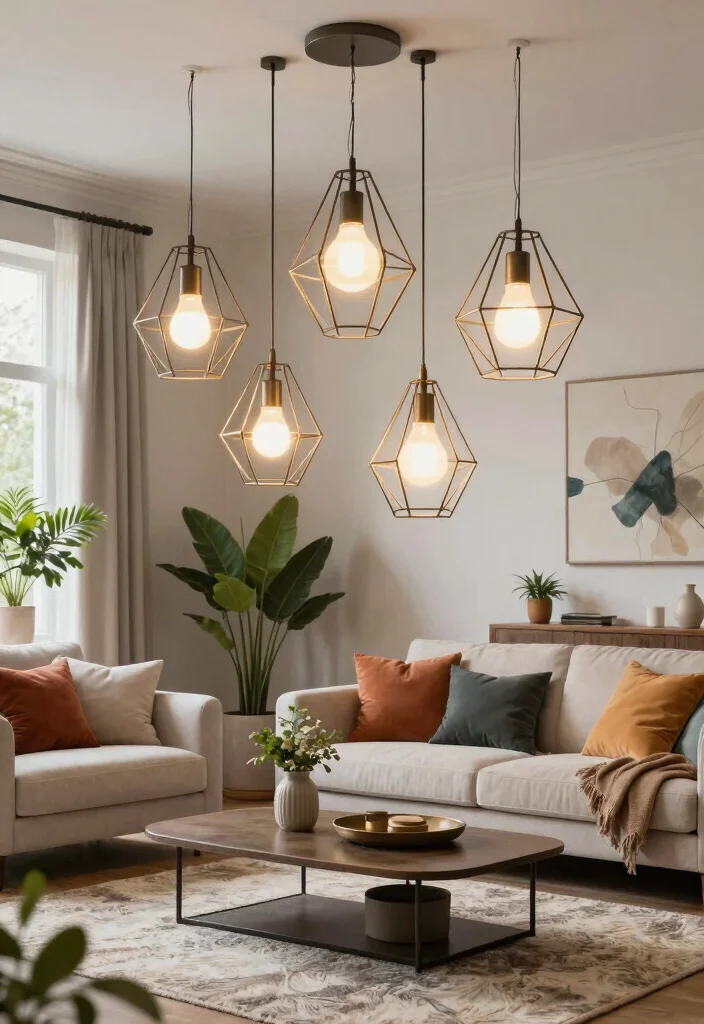 15 Plug In Pendant Light Living Room Ideas With Easy Glow - 8. Geometric Pendant Lights 1