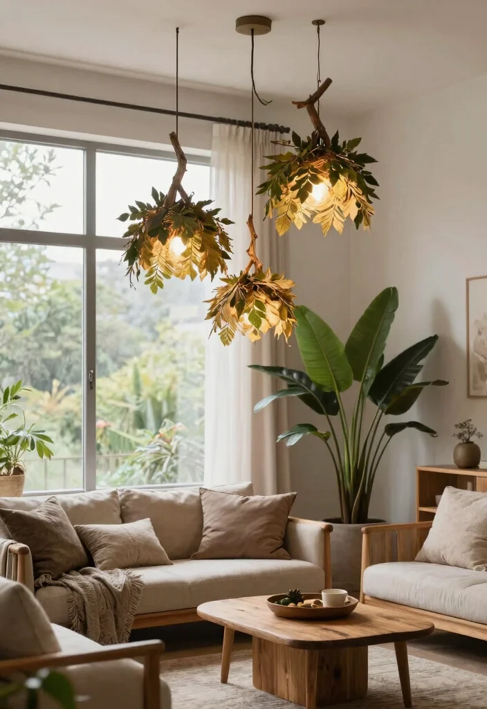 15 Plug In Pendant Light Living Room Ideas With Easy Glow - 9. Nature-Inspired Pendant Lights 1