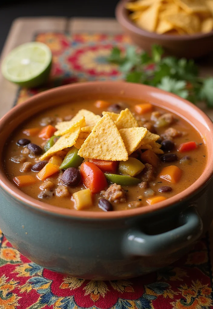 16 Easy Creamy Beef Taco Soup Meals That Always Impress - 11. Creamy Beef Taco Soup with Beans and Peppers 1