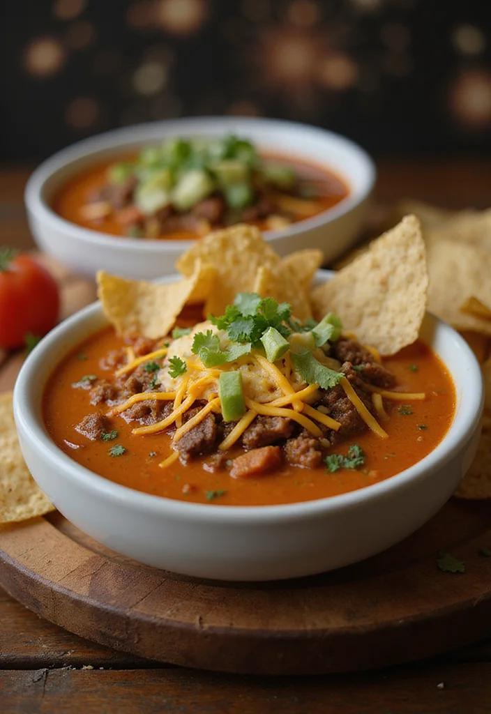 16 Easy Creamy Beef Taco Soup Meals That Always Impress - 9. Creamy Beef Taco Soup with Tortilla Chips 1