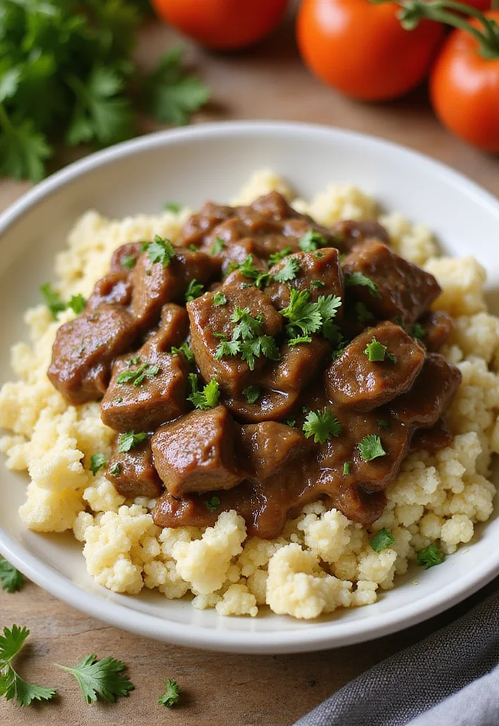 16 Fast & Flavorful Healthy Beef Stroganoff Recipes To Cook This Week - 4. Low-Calorie Beef Stroganoff with Cauliflower Rice 1