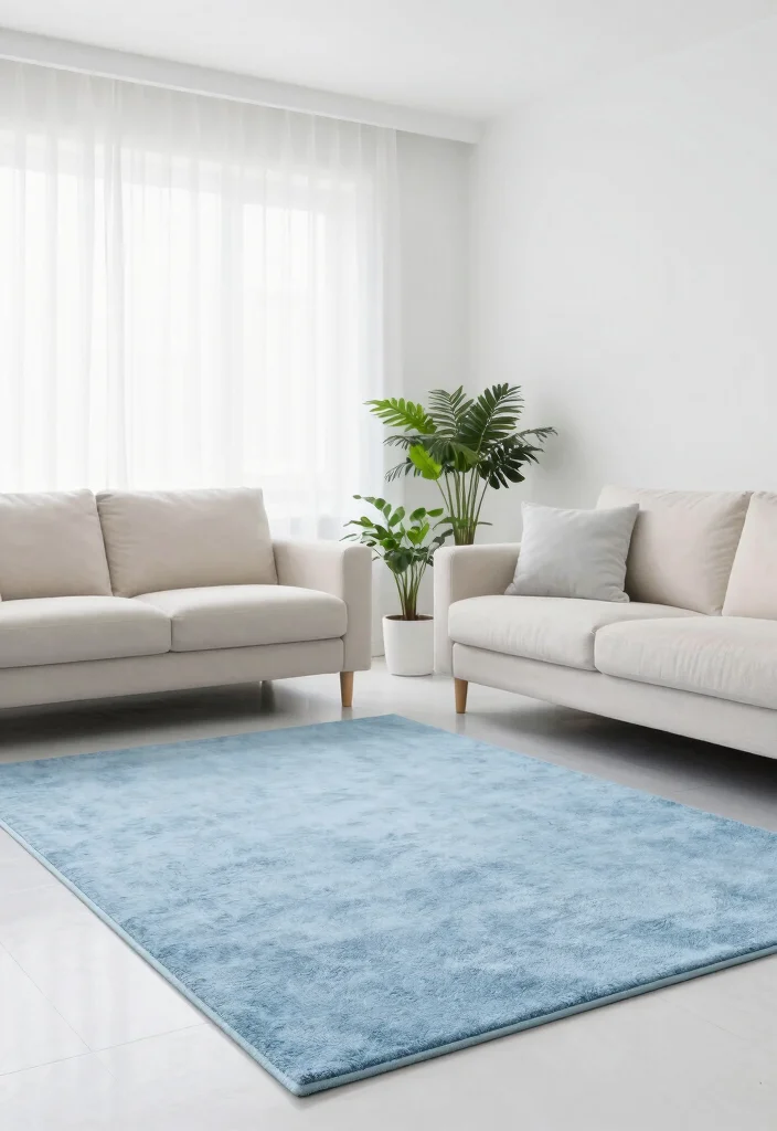 16 Light Blue Rug Living Room Ideas With Soft Fresh Vibes - 10. Bright and Airy with Light Blue and White 1