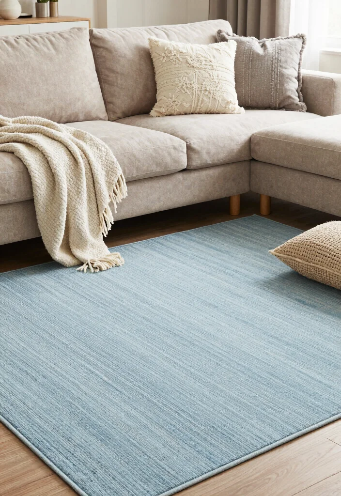 16 Light Blue Rug Living Room Ideas With Soft Fresh Vibes - 13. Warm and Welcoming with Layered Textures 1