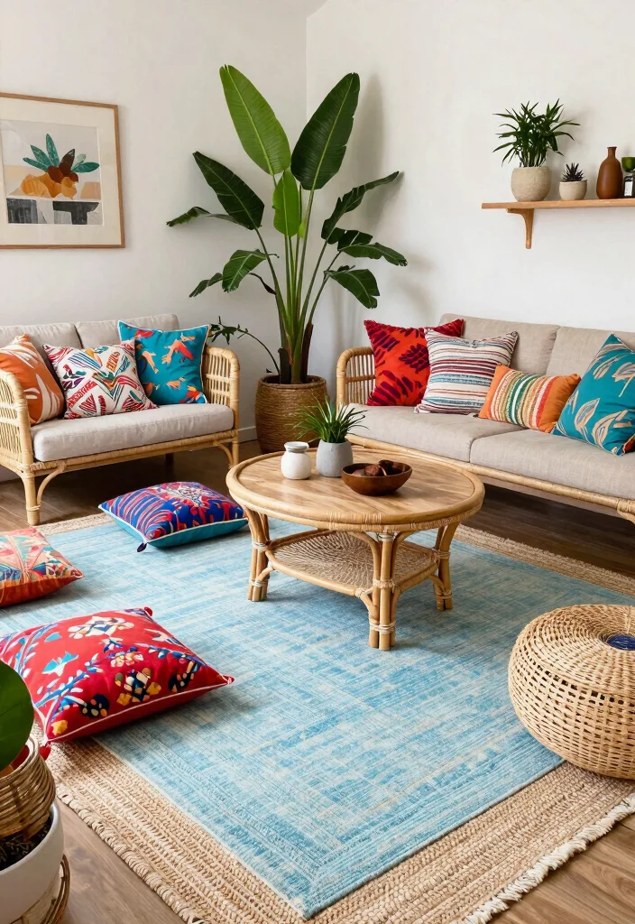 16 Light Blue Rug Living Room Ideas With Soft Fresh Vibes - 3. Bohemian Flair with Layered Rugs 1