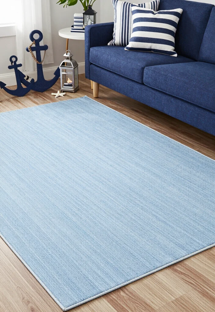 16 Light Blue Rug Living Room Ideas With Soft Fresh Vibes - 4. Nautical Inspired Decor 1