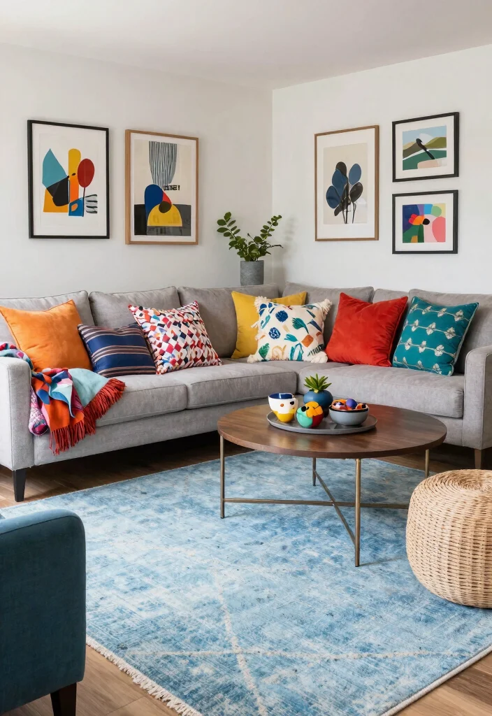 16 Light Blue Rug Living Room Ideas With Soft Fresh Vibes - 8. Eclectic Style with Mixed Patterns 1