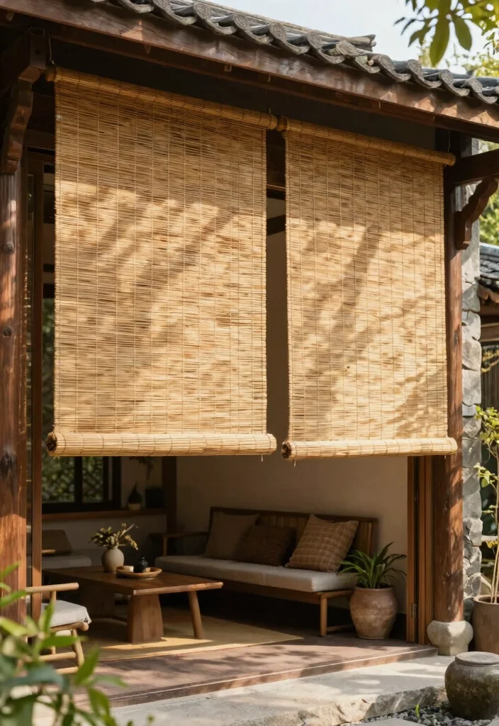 16 Patio Door Curtains Ideas With Flowing Elegance - 10. Sustainable Bamboo Shades 1