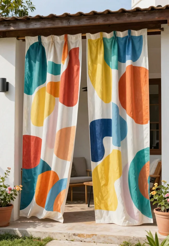 16 Patio Door Curtains Ideas With Flowing Elegance - 11. Artistic Touch 1
