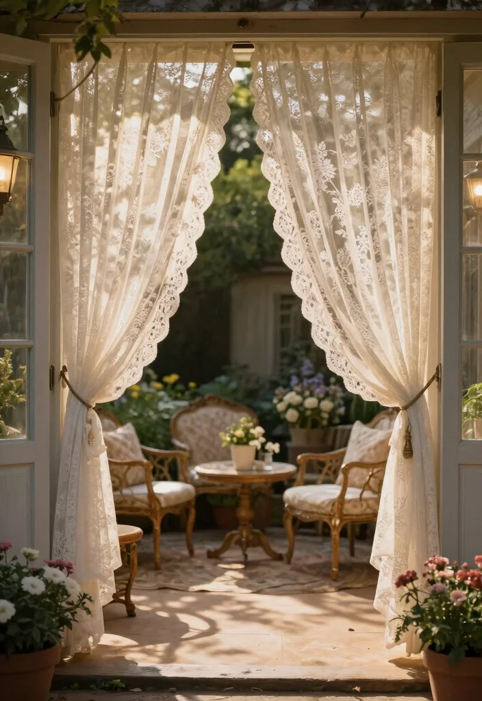 16 Patio Door Curtains Ideas With Flowing Elegance - 12. Vintage Lace 1