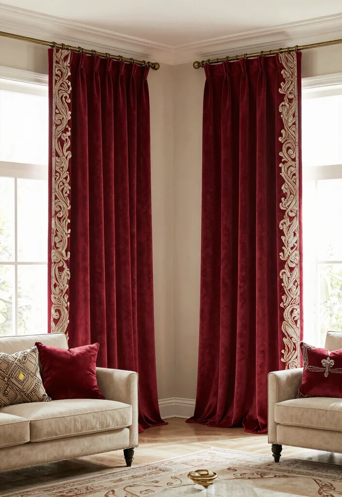 16 Purple Curtains Living Room Ideas With Bold Luxe Style - 11. Luxe Velvet Curtains with Embroidery 1
