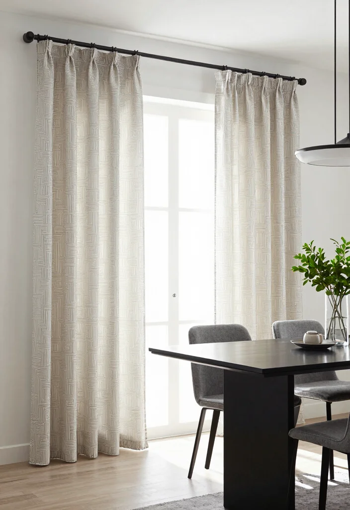17 Cafe Curtains Dining Room Ideas With Cozy Vintage Feel - 12. Geometric Patterns 1