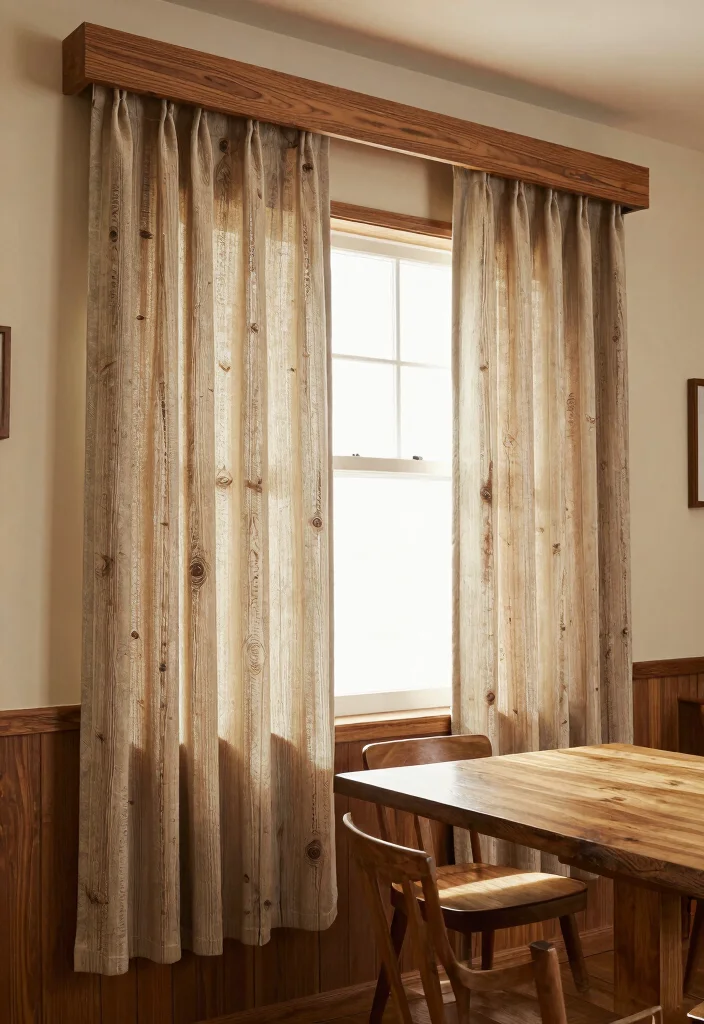 17 Cafe Curtains Dining Room Ideas With Cozy Vintage Feel - 13. Rustic Wood Finishes 1