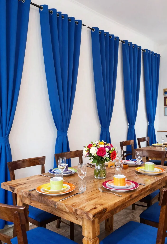 17 Cafe Curtains Dining Room Ideas With Cozy Vintage Feel - 6. Bold Color Choices 1