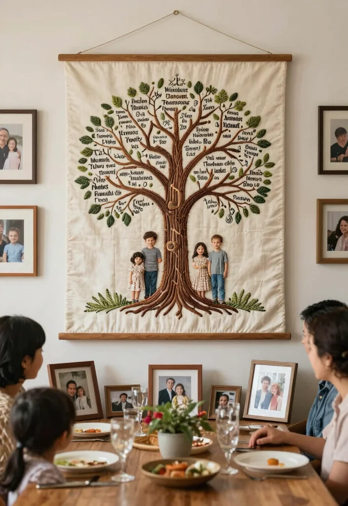 17 Cross Stitch Wall Art Ideas With Handmade Charm - 12. Family Trees 1