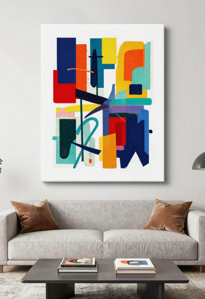 17 Cross Stitch Wall Art Ideas With Handmade Charm - 16. Modern Abstract Art 1