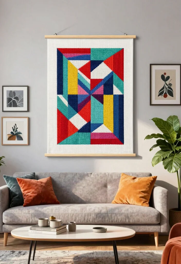 17 Cross Stitch Wall Art Ideas With Handmade Charm - 2. Geometric Shapes 1