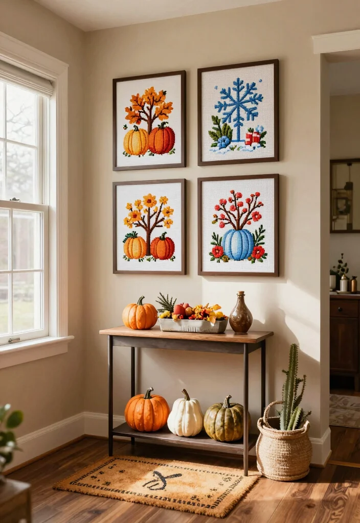 17 Cross Stitch Wall Art Ideas With Handmade Charm - 6. Seasonal Decor 1
