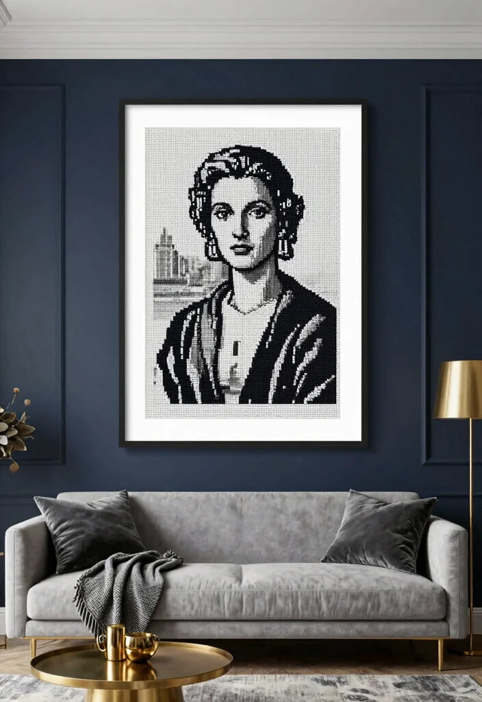 17 Cross Stitch Wall Art Ideas With Handmade Charm - 7. Monochromatic Designs 1