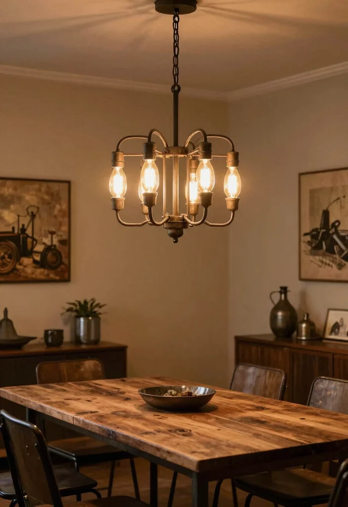 17 Modern Chandelier Dining Room Luxury Ideas With Statement Glow - 14. Vintage Industrial Fusion 1