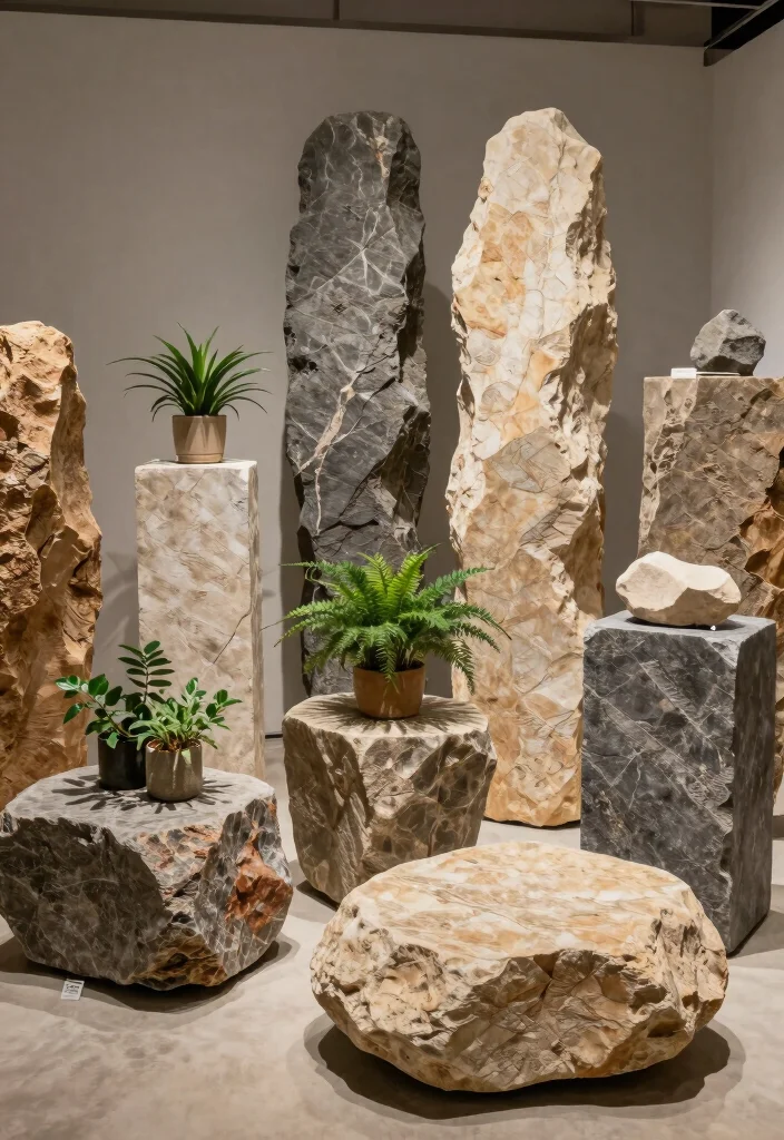 17 Stand Creativo Exposiciones Ideas That Attract Attention - 4. Natural Stone Bases 1