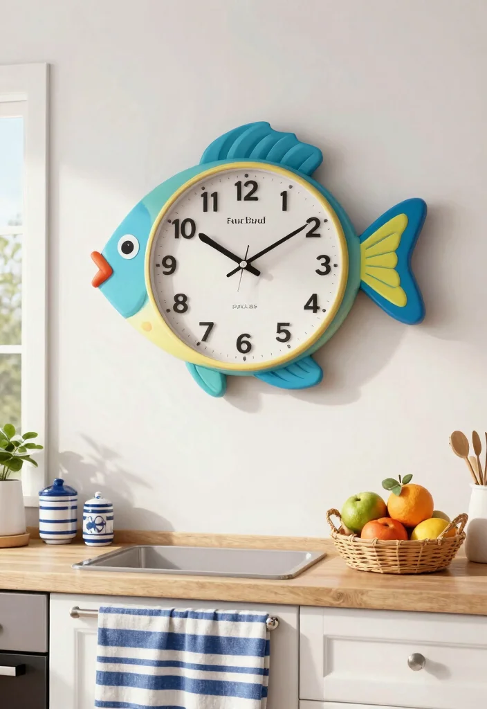 18 Fish Wall Art Ideas With Coastal Charm - 13. Fish-Themed Clock 1