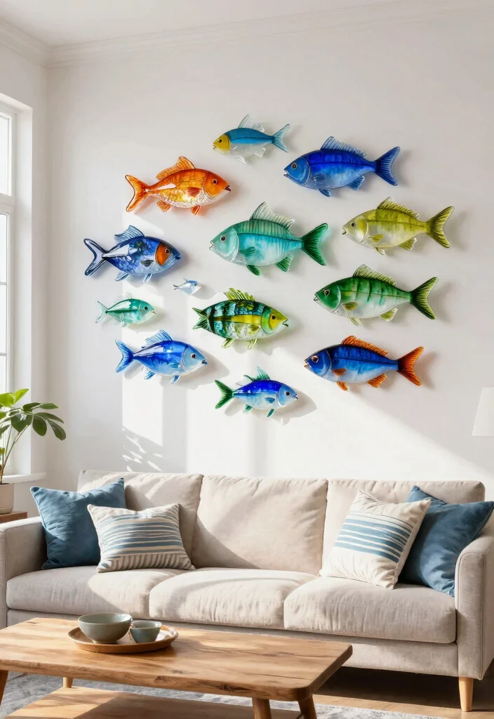 18 Fish Wall Art Ideas With Coastal Charm - 14. Glass Fish Art 1